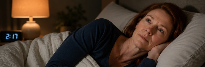 Midlife woman winding down at bedtime, representing calming habits that can support menopause insomnia.