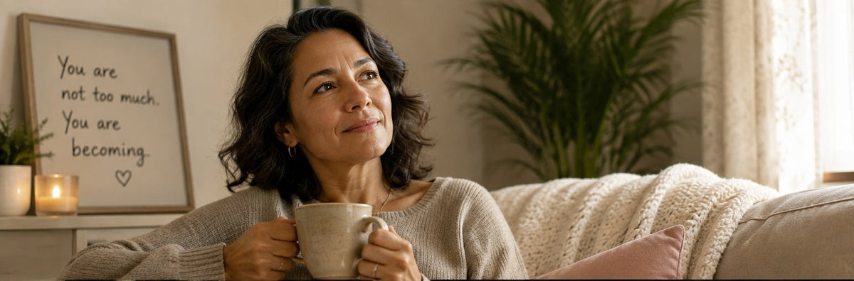 Midlife woman over 40 in a supportive everyday setting, representing reassurance and understanding about menopause.