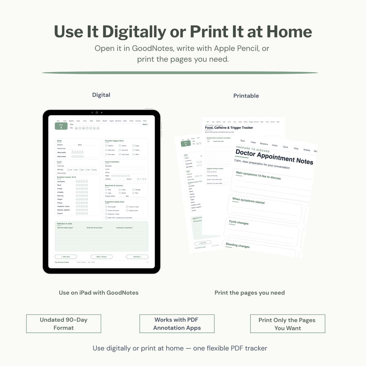 90-Day Hormone & Symptom Tracker shown for digital use and home printing