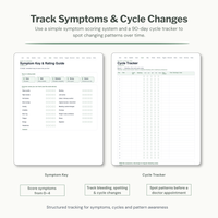 Symptom and cycle tracking pages from the 90-Day Hormone & Symptom Tracker