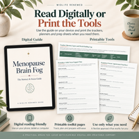 Menopause Brain Fog digital guide and printable toolkit pages for memory, focus and healthcare preparation