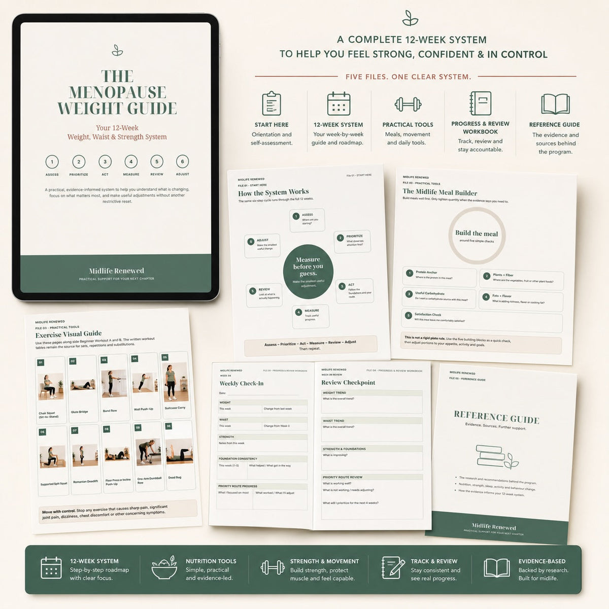 Overview of The Menopause Weight Guide's five-file system, six-step process and practical tools
