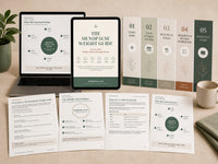The Menopause Weight Guide shown on laptop and tablet, with sample workbook pages