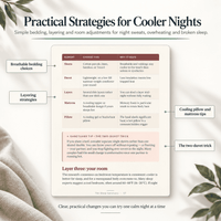 Practical cooling strategies from The Sleep Sanctuary for menopause night sweats, bedding, layering and bedroom comfort.
