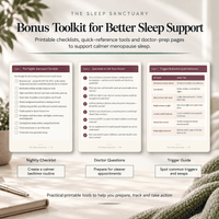 Printable menopause sleep toolkit with nightly checklist, doctor questions and trigger-reduction guide.